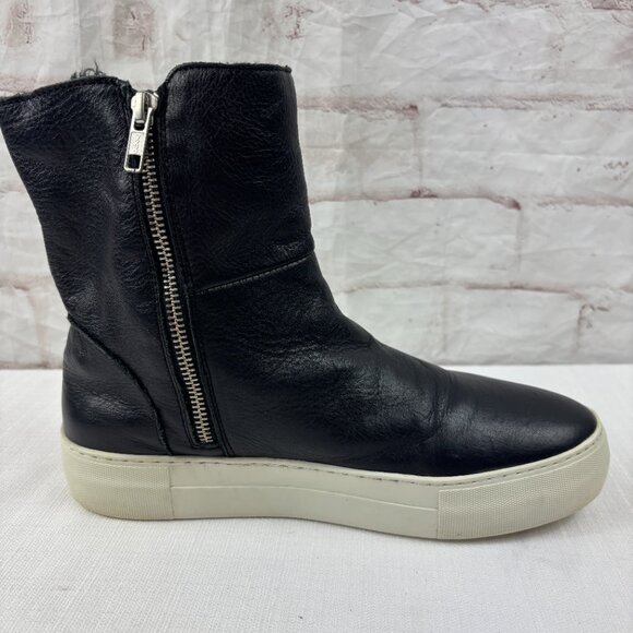 J/Slides Women's 8.5 Allie Faux Fur Lined Black Leather Sneaker Boots - Picture 7 of 9